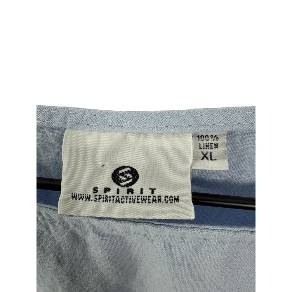 Spirit Activewear Light‎ Blue 100% Linen Drawstring Hem Blouse XL Top - Picture 4 of 8